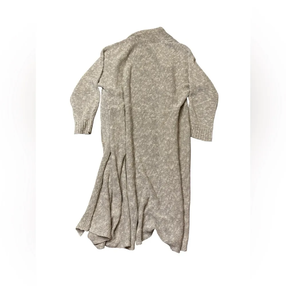 Eileen Fisher Linen Blend Slub Knit Shawl Collar Open Cardigan Sweater Oatmeal M - Image 2