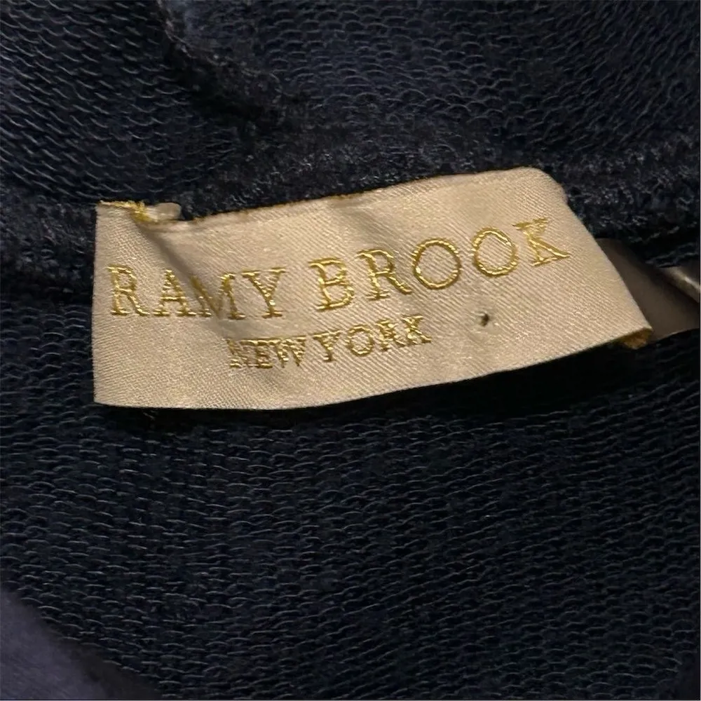 Ramy Brook Women's Navy Blue Tatum Puff Sleeve Hoodie Sweatshirt Size L - Image 6