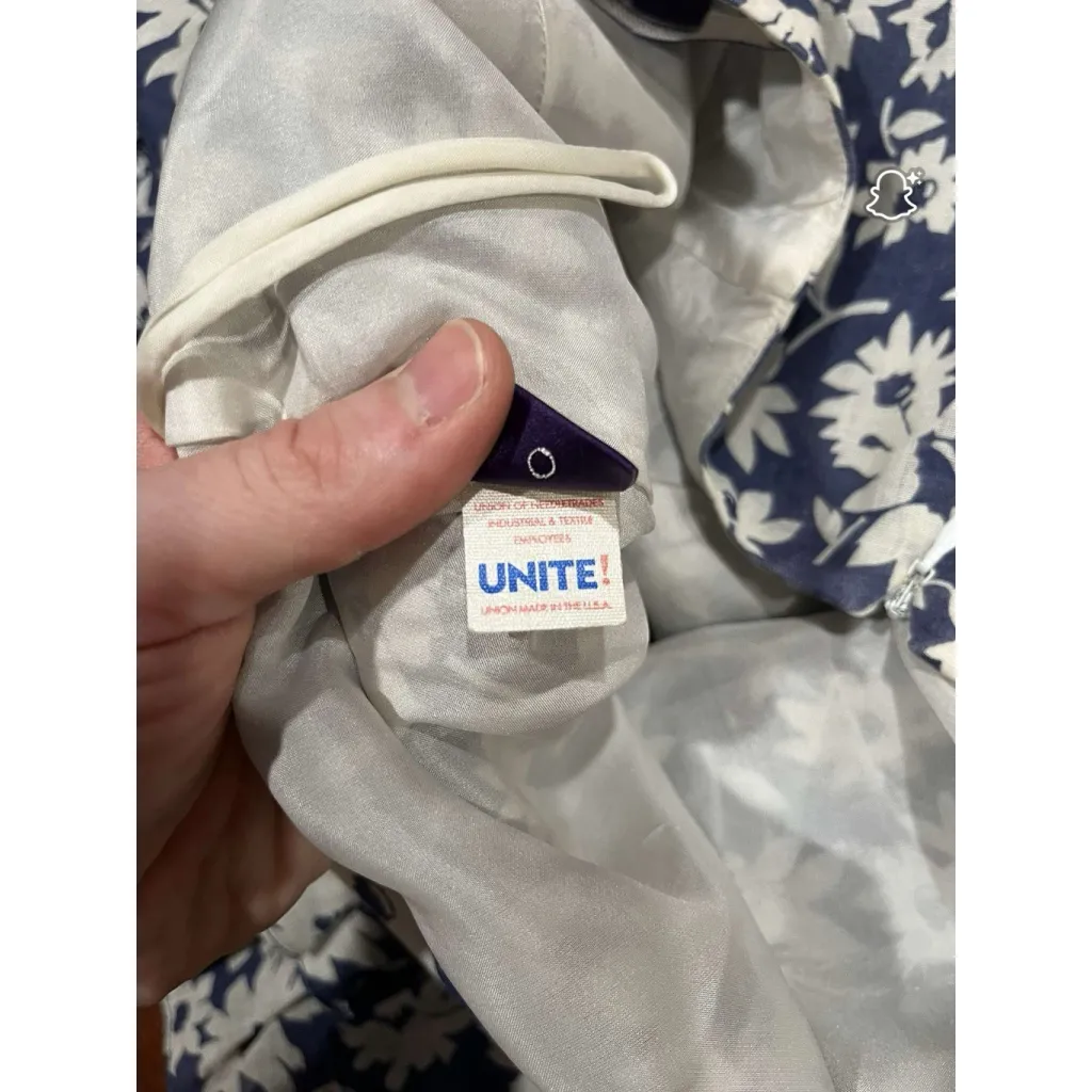 Ralph Lauren Collection Linen Blue White Floral Ruffle Hem Size 8 Made in USA - Image 11