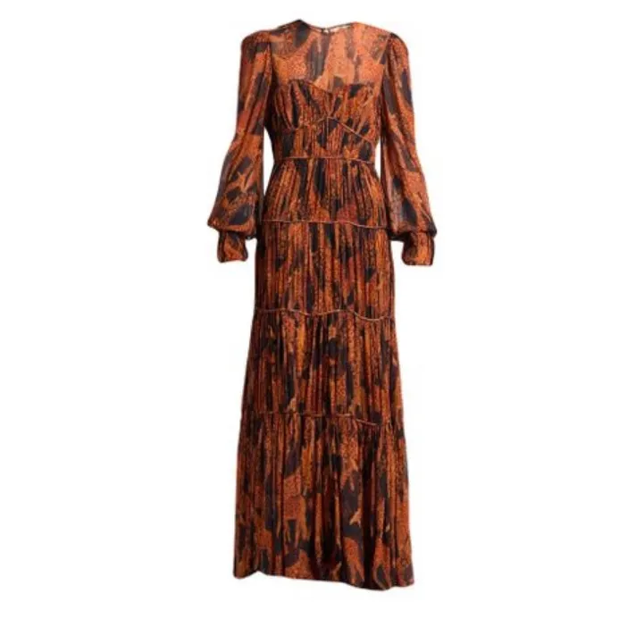FARM Rio Vibrant Orange and Black Long Sleeve Dress - Image 2