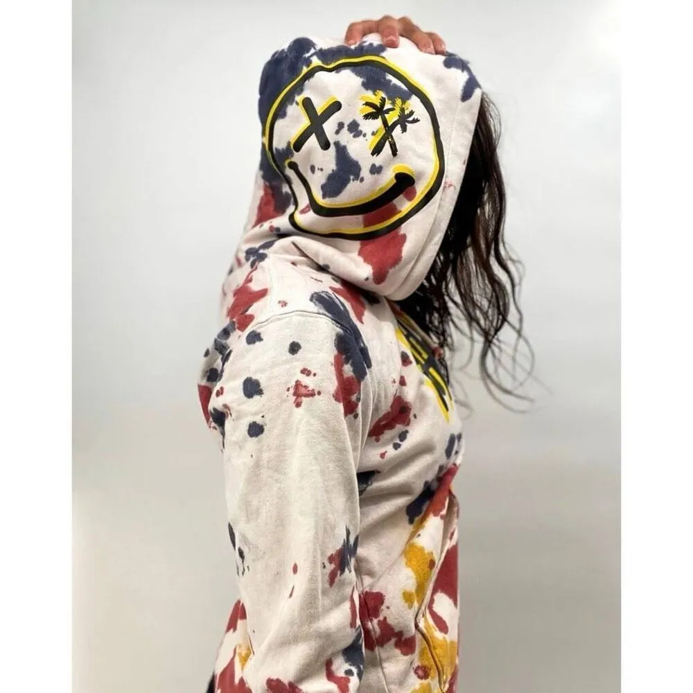 Salty Savage Choosing Violence Today Hoodie In Cream/Multicolor Paint Splatter U Red - Image 3