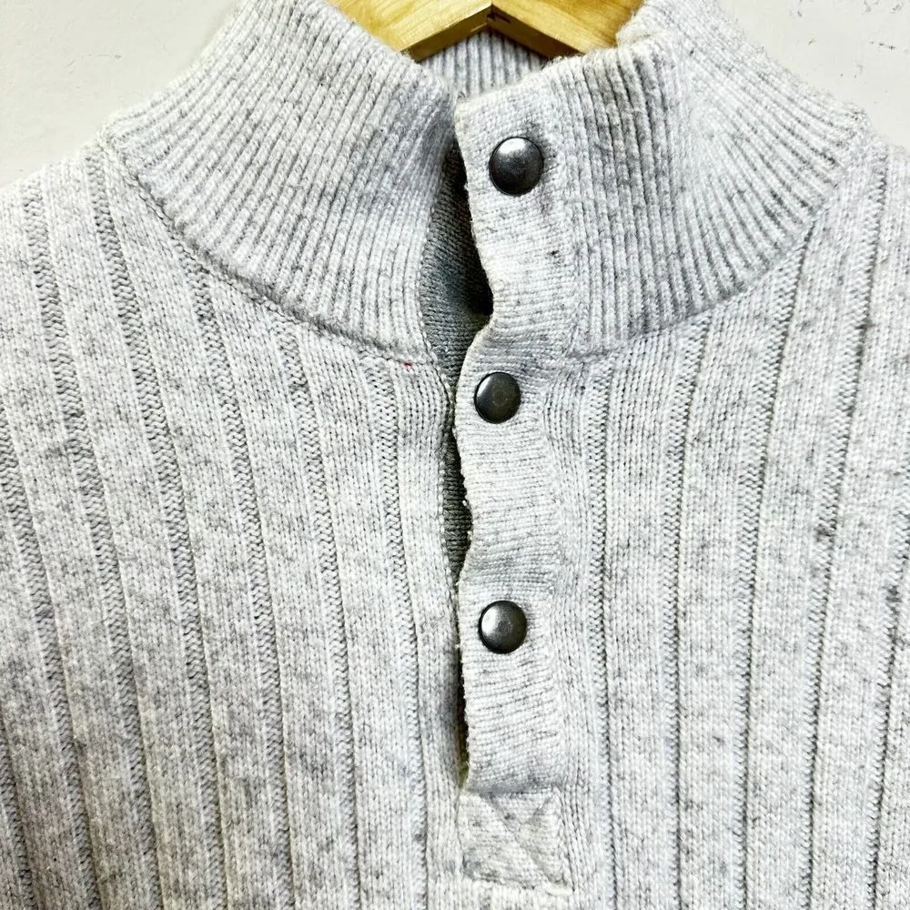 Express Women's Long Sleeve Sweater Button Front Collar Ribbed‎ Light Grey Large - Image 12