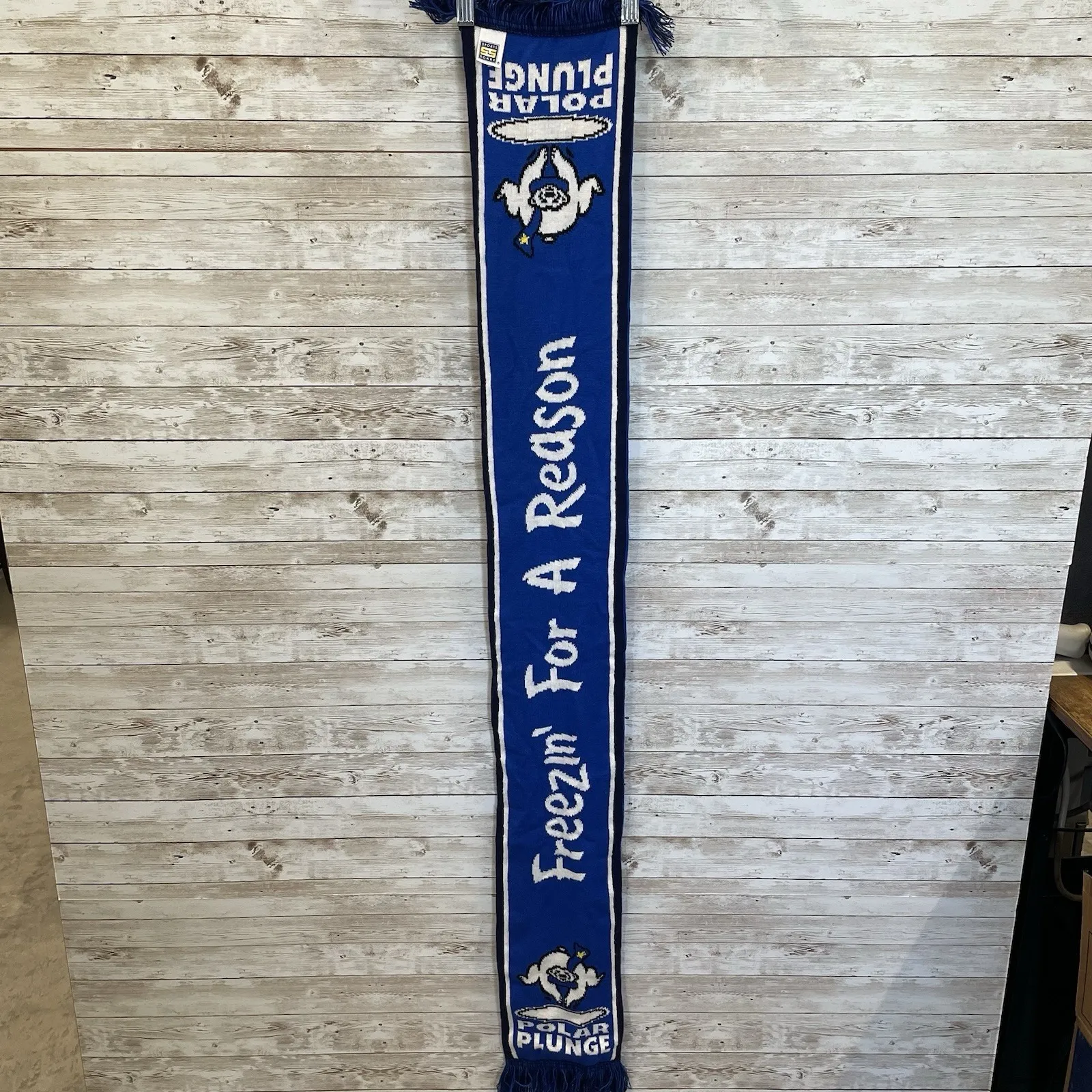 Tennessee Special Olympics Scarf Freeze For A Reason Blue White Knit Polar Bear - Image 3