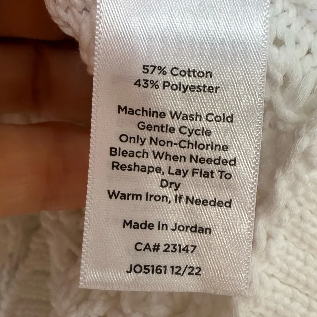 TALBOTS White Crochet Knit Collared V-Neck Sweater Size L - Image 7