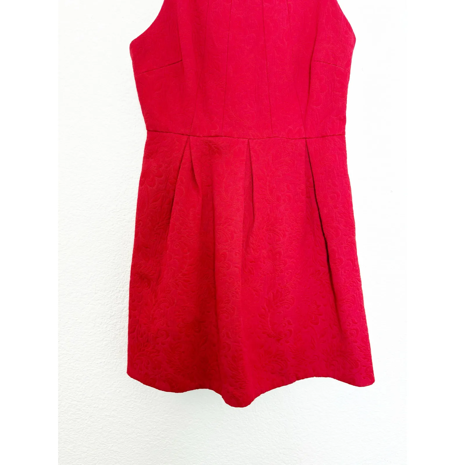 NWT Anthropologie Moulinette Soeurs Red Brocade Dress Size 8 Jacquard Fit Flare - Image 10