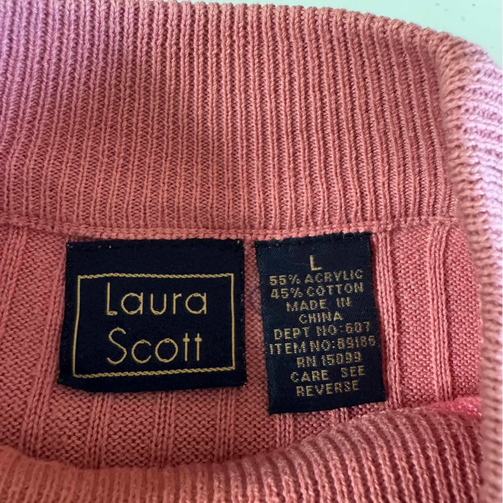 Vintage 90s Laura Scott Mauve Pink Ribbed Cotton Mockneck Cropped Sweater Large - Image 5