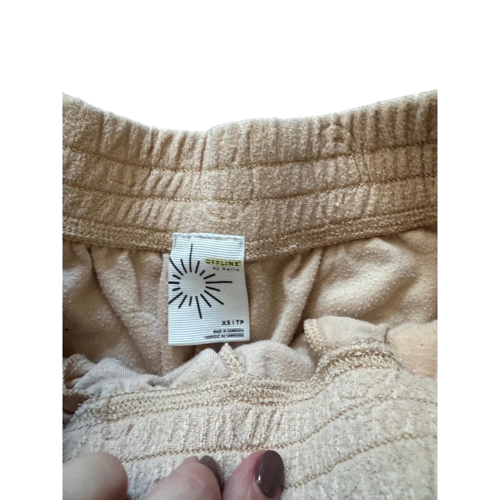 Offline by Aerie Beige Smiley Face Terry Cloth Lounge Shorts XS Tan - Image 3