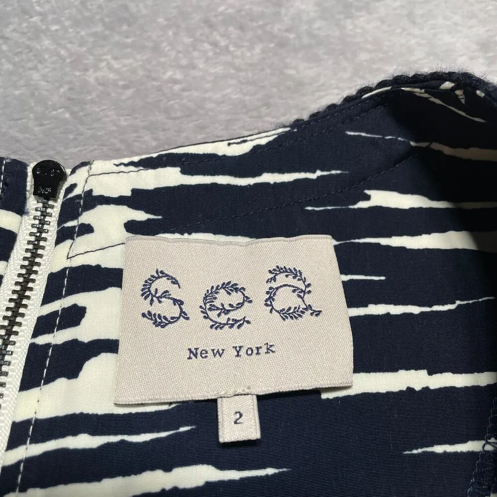 Sea New York Top Womens 2 Blue Print Nautical Coastal Classic Silky Preppy - Image 3