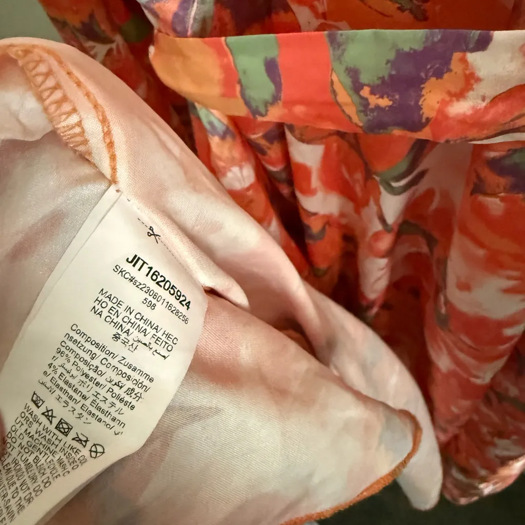 Red and White Long Sleeve Floral Wrap Midi Dress - Image 8