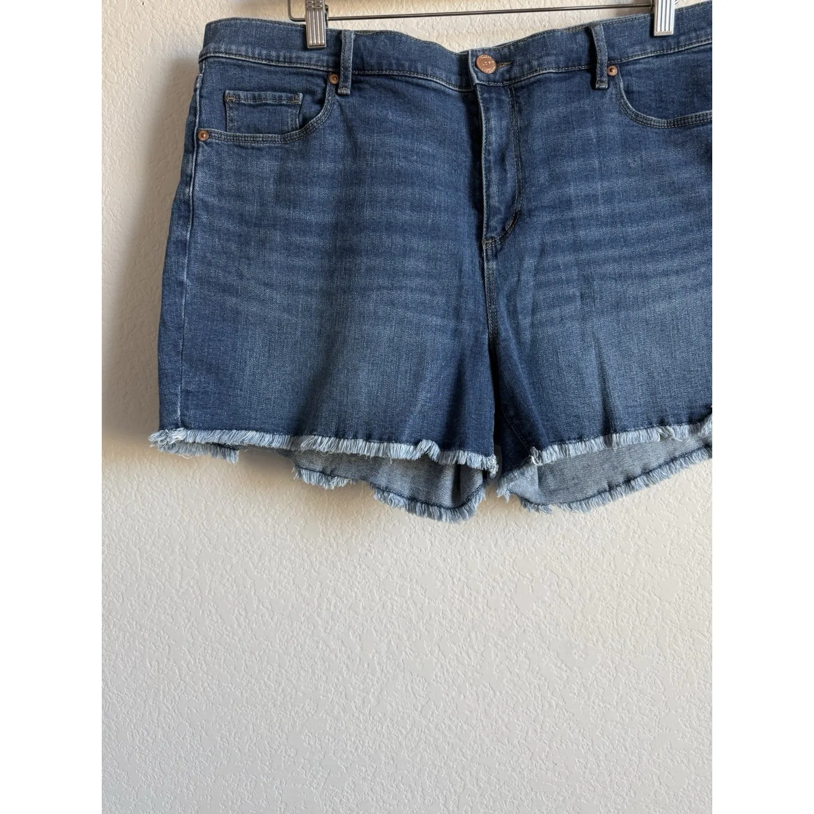 Loft Women's Raw Hem Mid Wash Denim Jeans Shorts 4" Inseam Size 18 Casual - Image 5