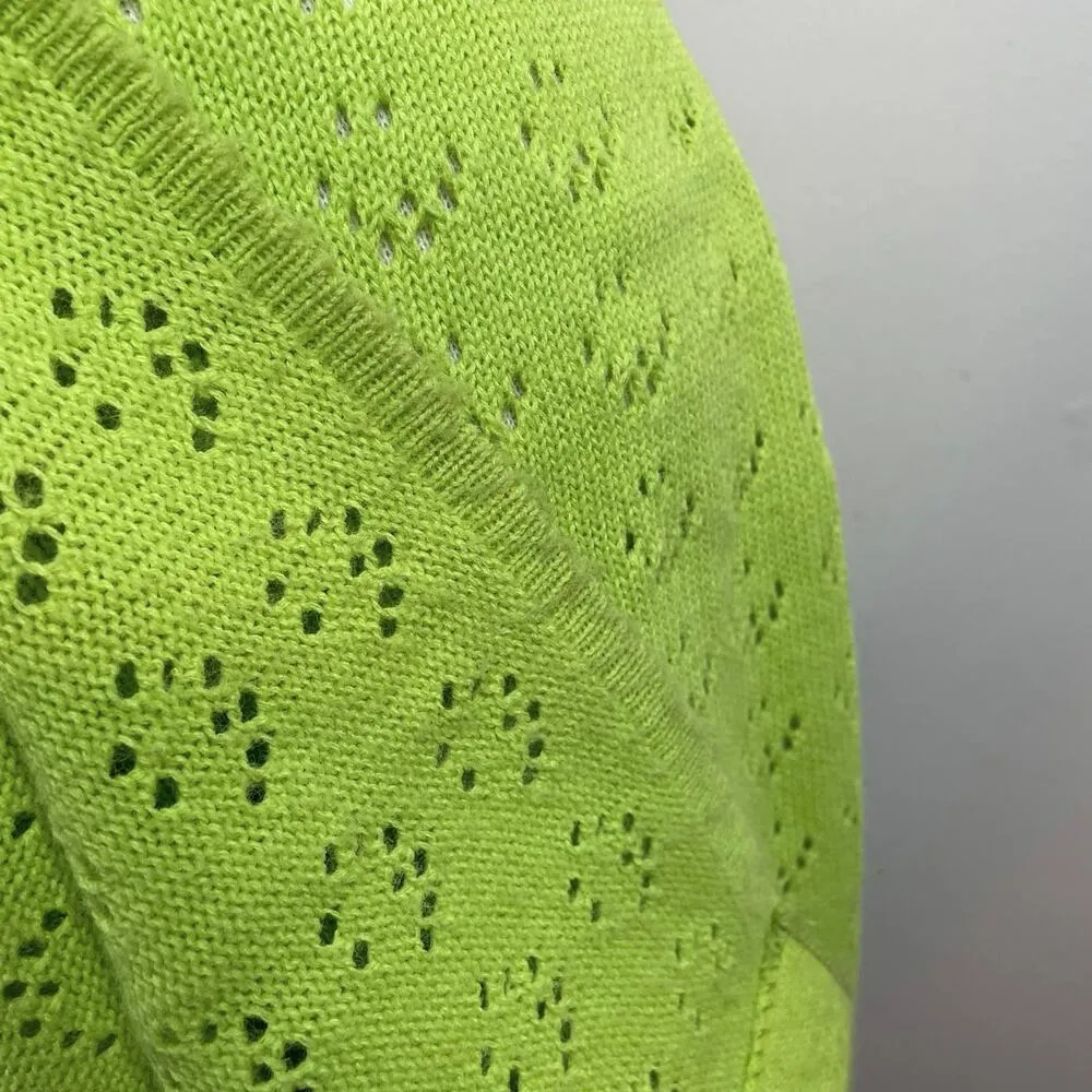 Vintage Dolphin California Lime Green Crochet Knit High Neck Belted Maxi Dress - Image 13