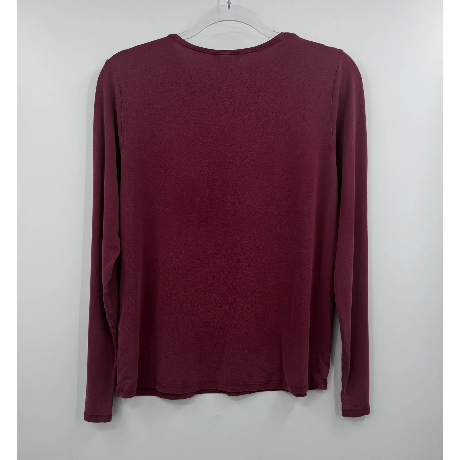 Eileen Fisher Shirt Womens Medium Burgundy Tencel Lyocell Long Sleeve Made USA - Image 4