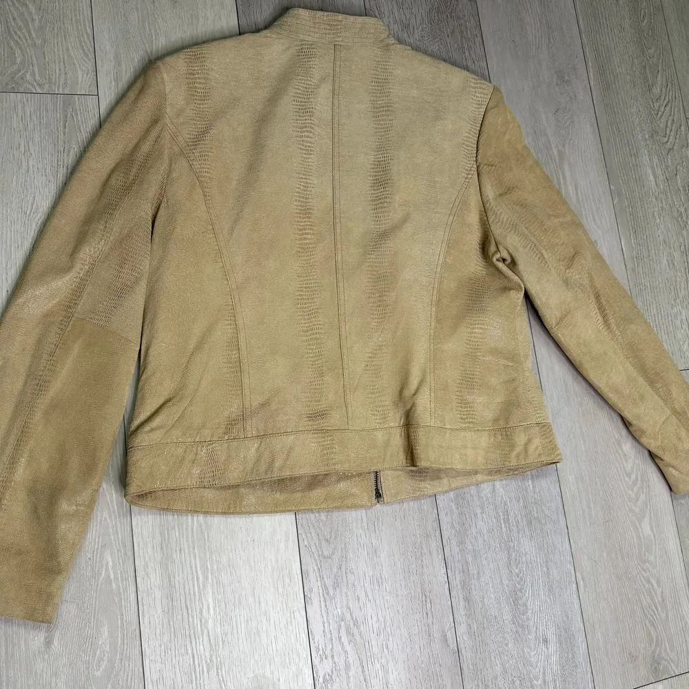 Valerie‎ Steven's women's vintage tan leather mock neck moto jacket size xl - Image 2