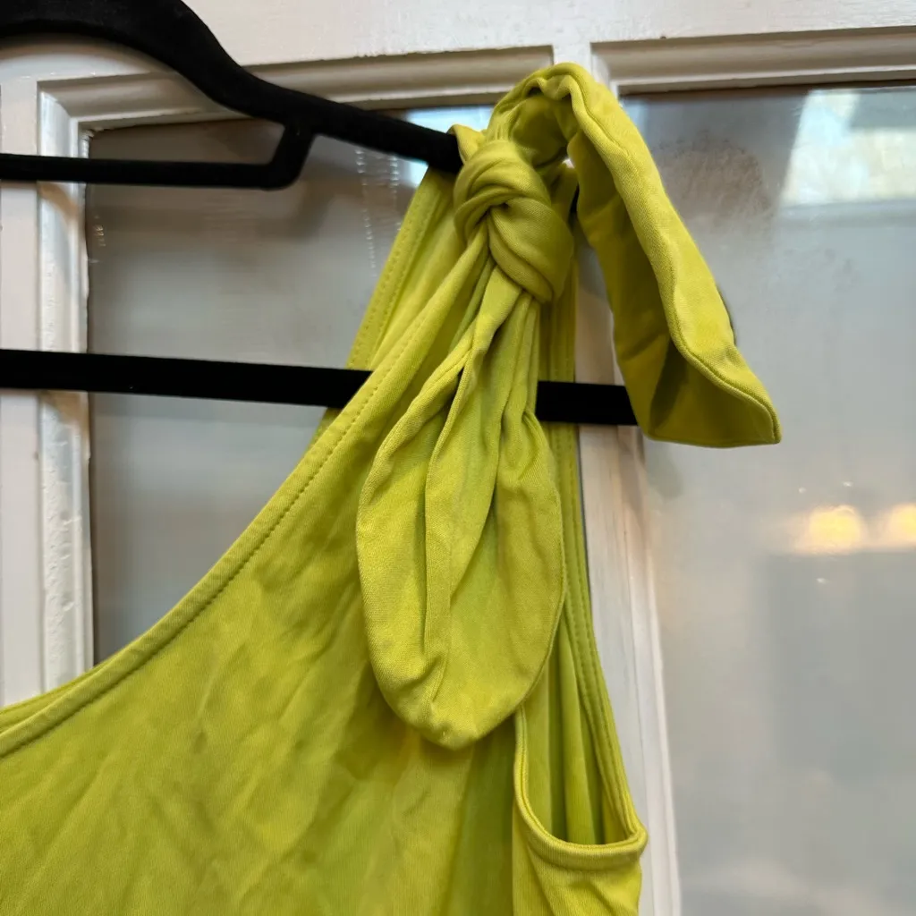 Diane Von Furstenberg Lime Yellow Green Silk One Shoulder Bow Dress Size 4 S - Image 2