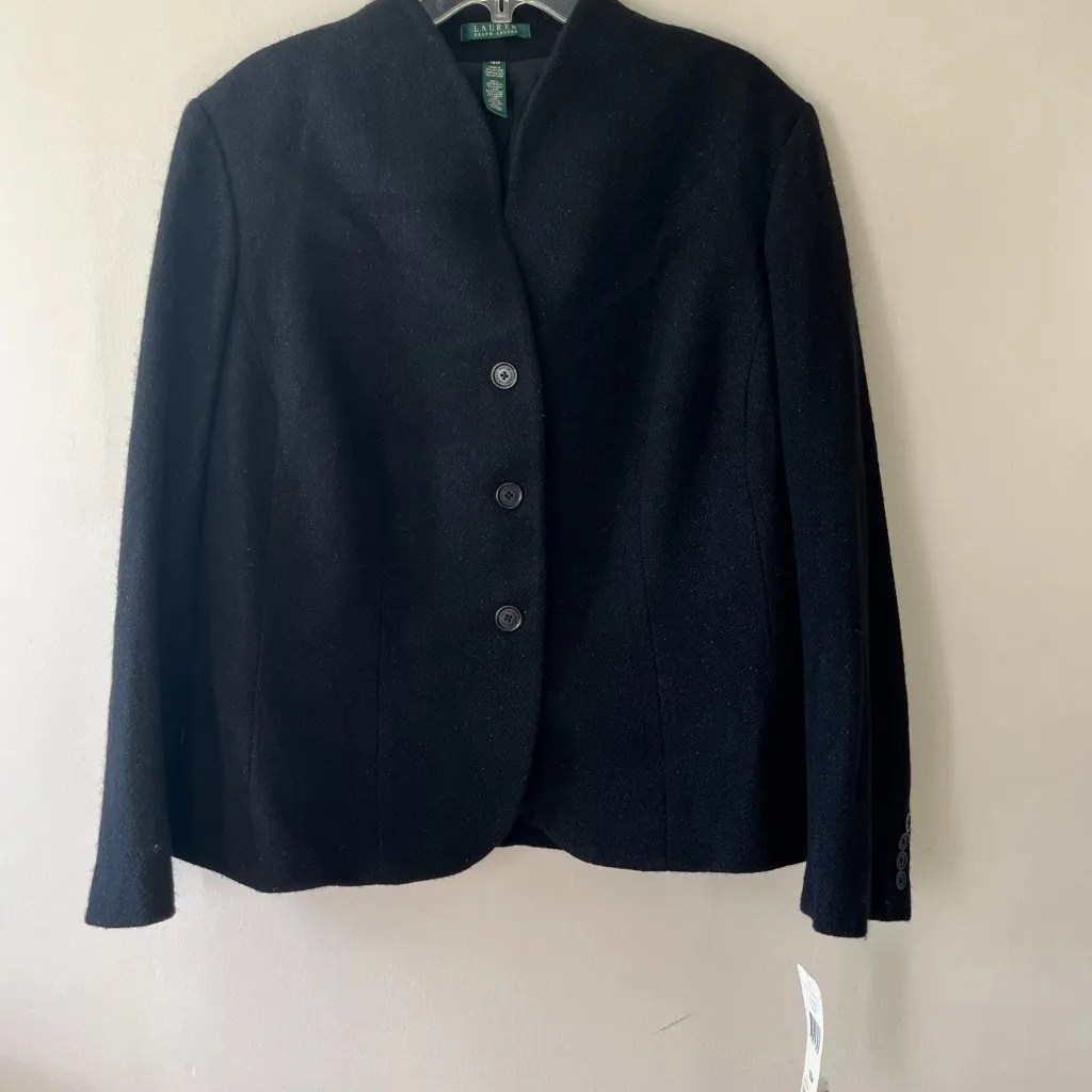 Lauren Ralph Lauren Sz 18W Black Wool Blend with Lurex Blazer Jacket Cardigan - Image 12