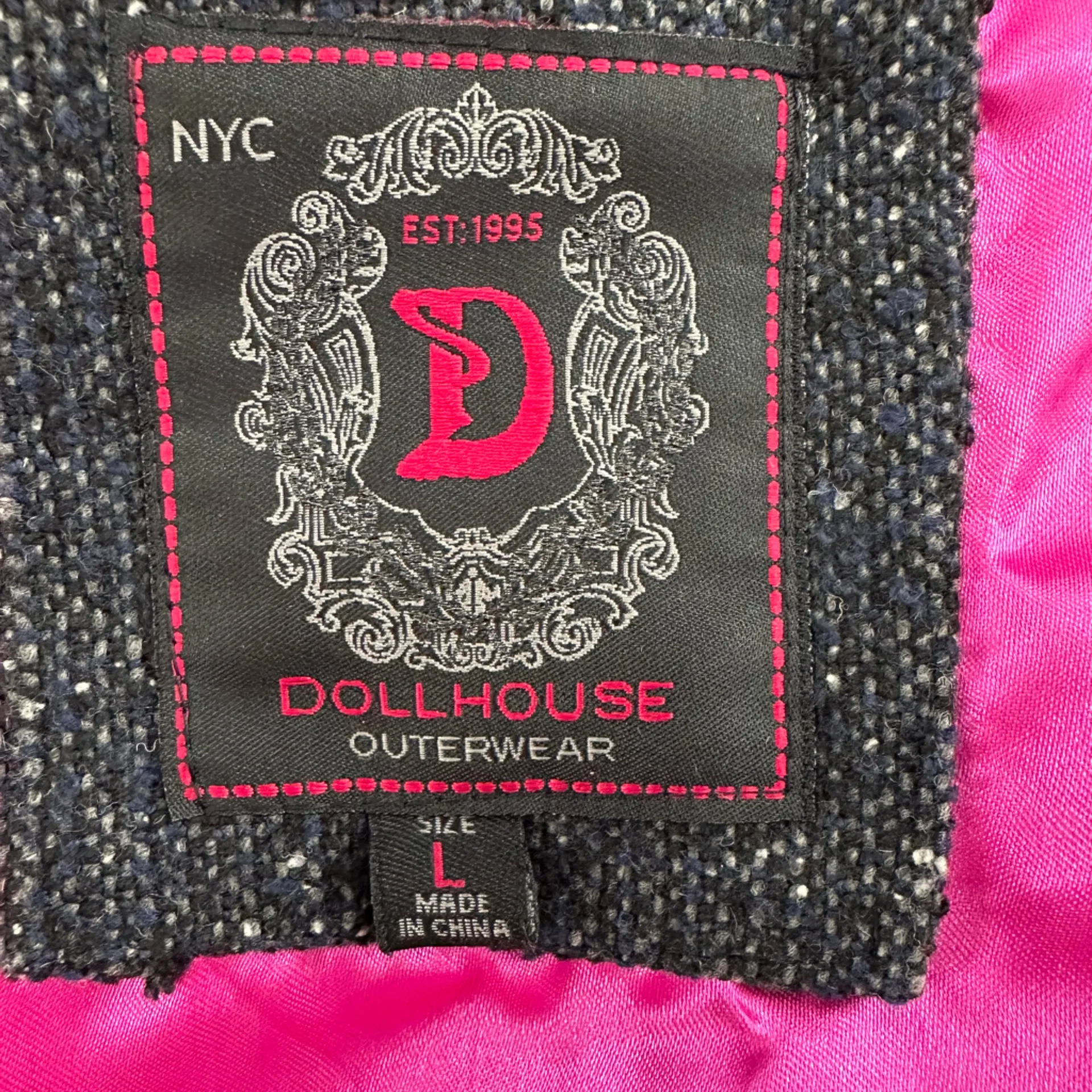 DollHouse Outerwear Black Gray Tweed Jacket Coat Wool Blend Double Breasted - Image 6