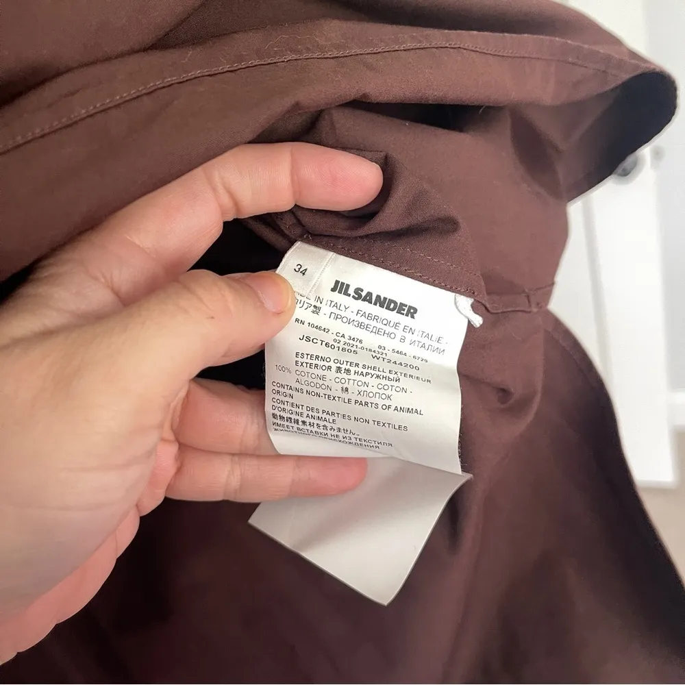 Jill Sander Tie-neck Organic-cotton Poplin Brown Blouse Long Sleeve V Neck - Image 8