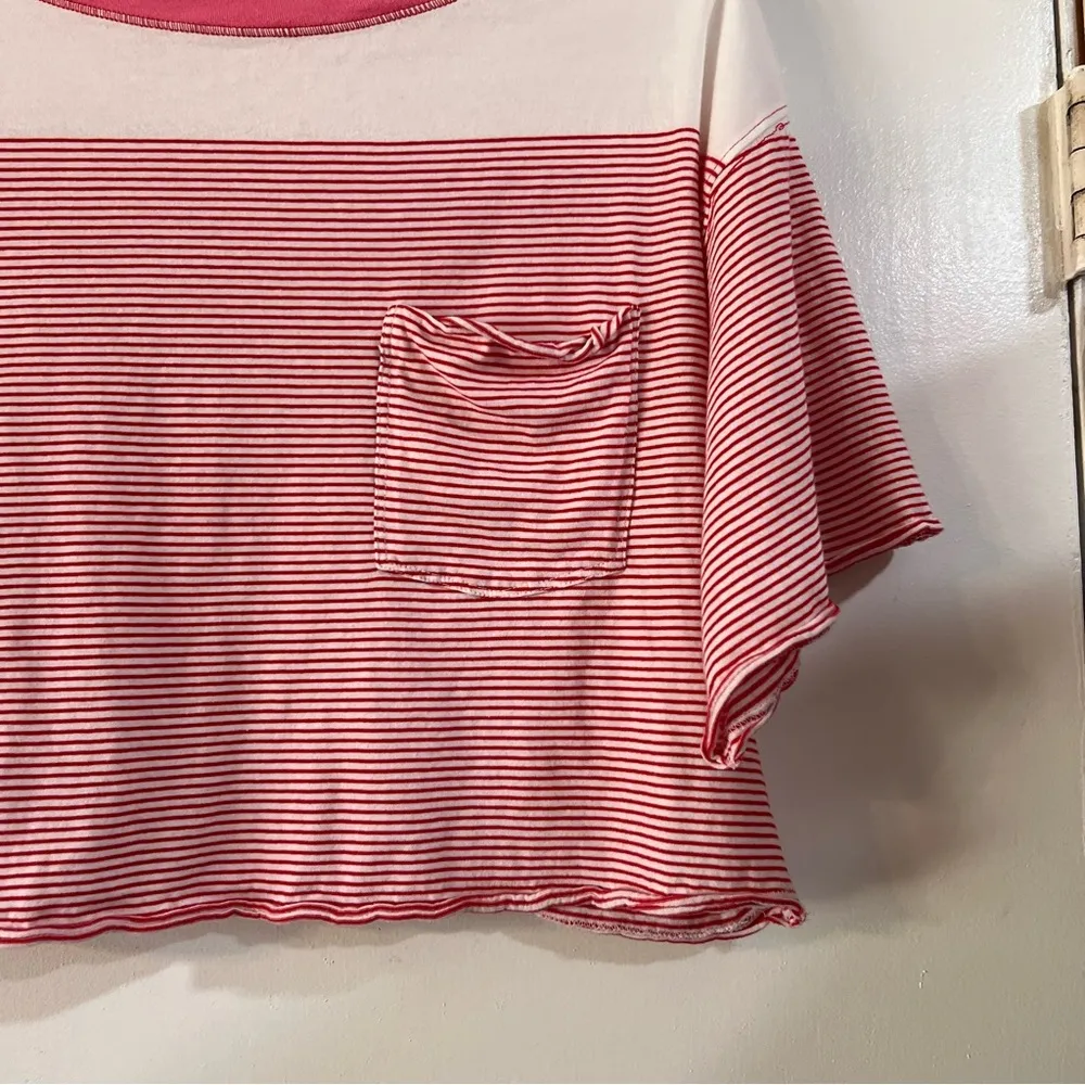 We The Free Girl Crush Cropped Oversized Striped Tee Pocket Prima Cotton XS Boho - Image 4