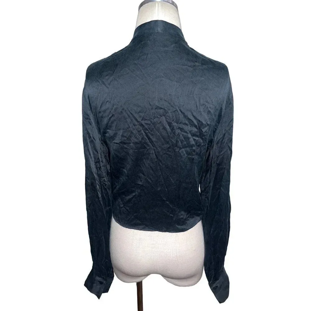 Auteur Silk Harri Top in Black XLarge New Womens Cropped Blouse Long Sleeves Size XL - Image 8