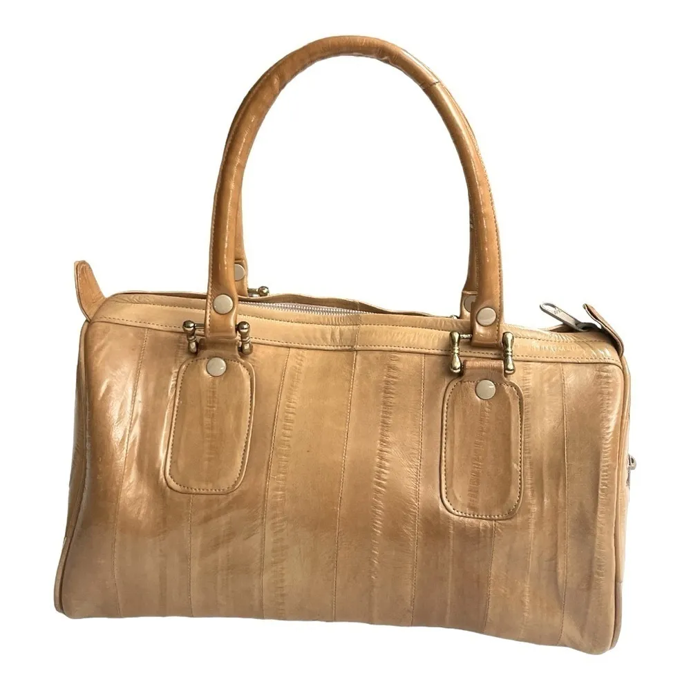 Vintage Camel Tan Eel skin Purse Handbag Satchel - Image 2