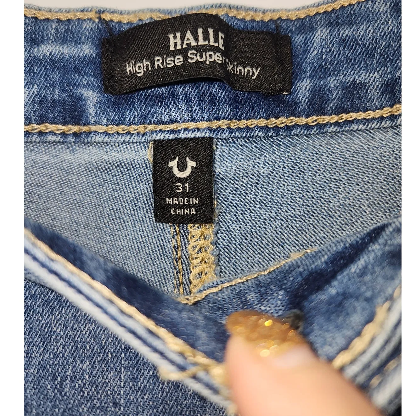 True Religion Halle Flap Skinny Raw Jeans - Medium Cloudless Wash Size 31 - Image 9