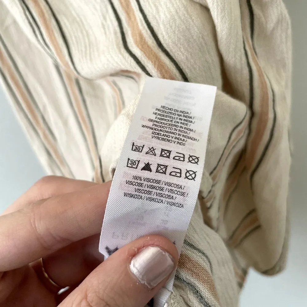 Primark beige orange gray striped off the shoulder short sleeved top size 6 - Image 5