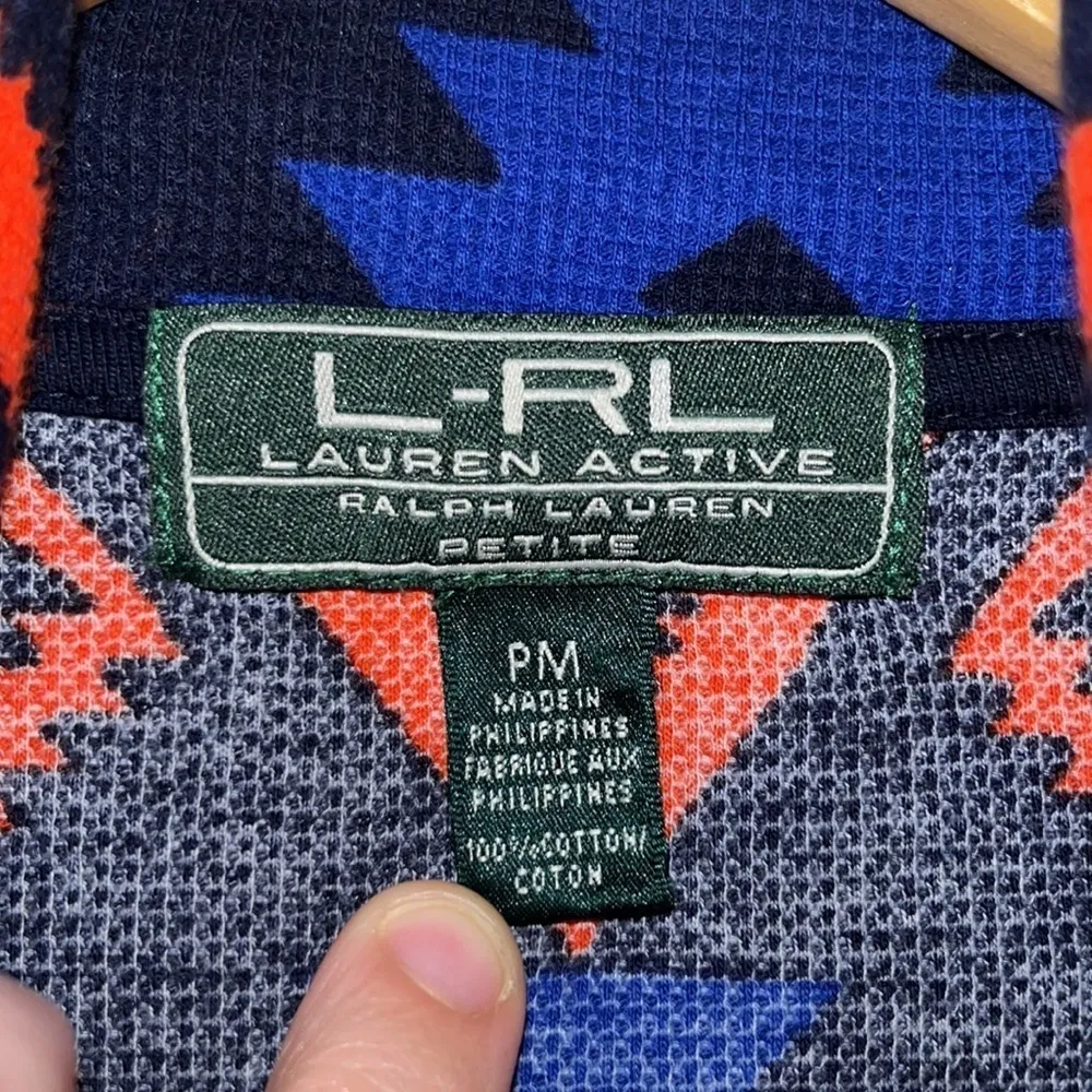 Ralph Lauren Aztec Southwestern Print Waffle Knit Full Zip Top M Petite PM - Image 6