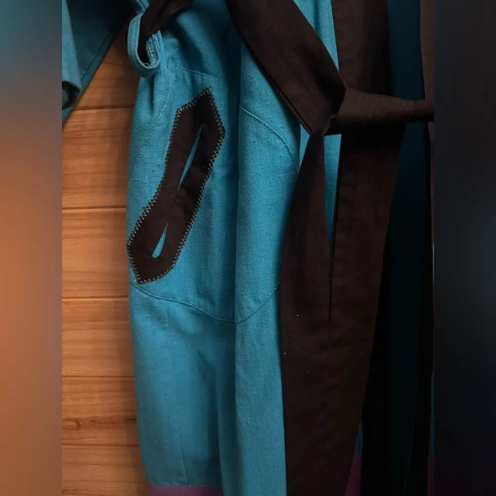 Vintage 70’s Youth Guild Size Large Unisex Colorful Colorblock Full Length Robe Blue - Image 7