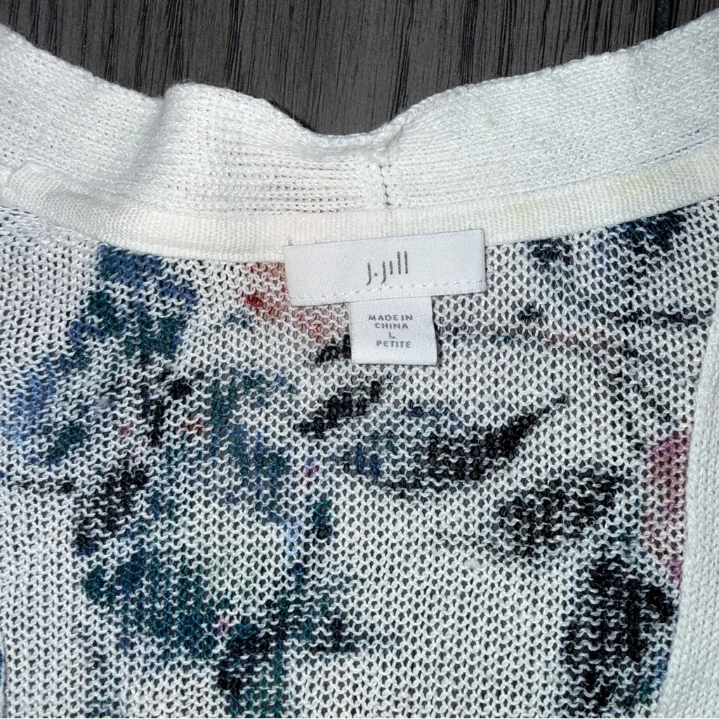 J Jill Linen Blend Longline Cardigan Floral Print Size LP Whimsical Boho White - Image 5