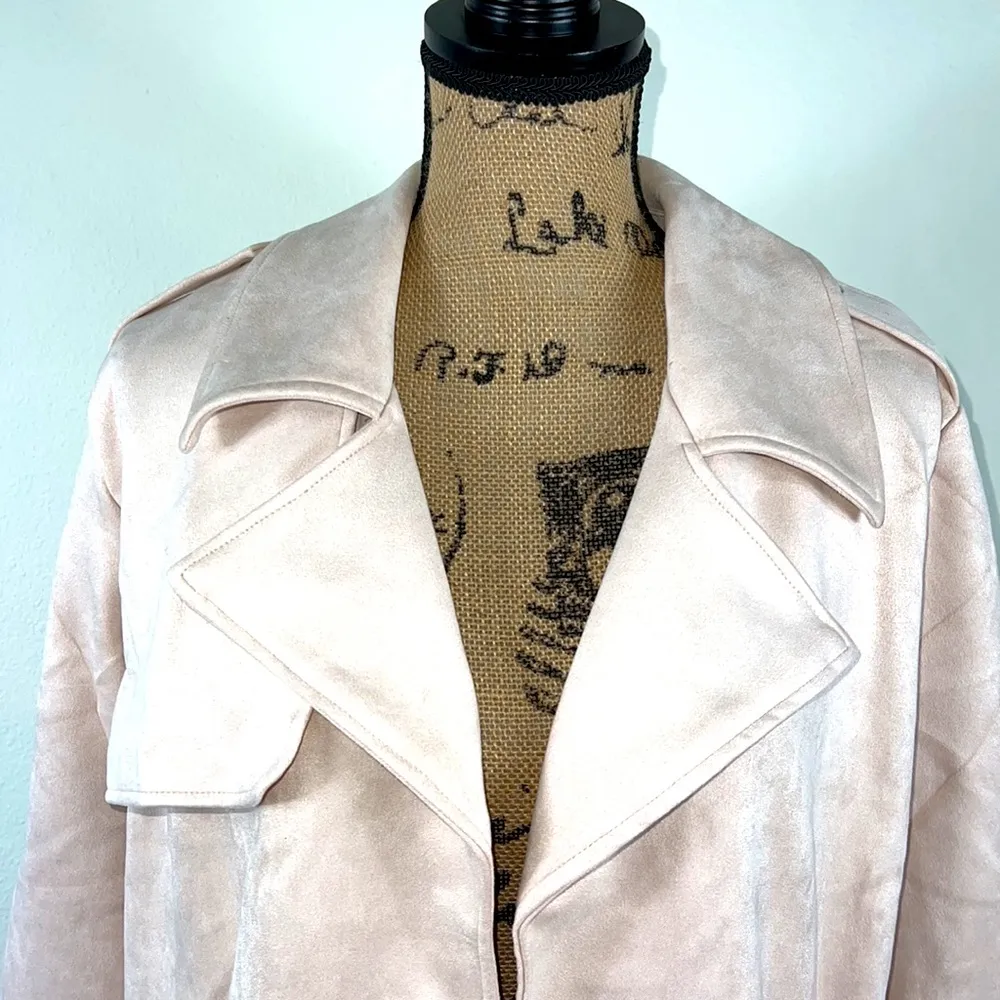 jacket cropped open moto faux suede blush size L - Image 4