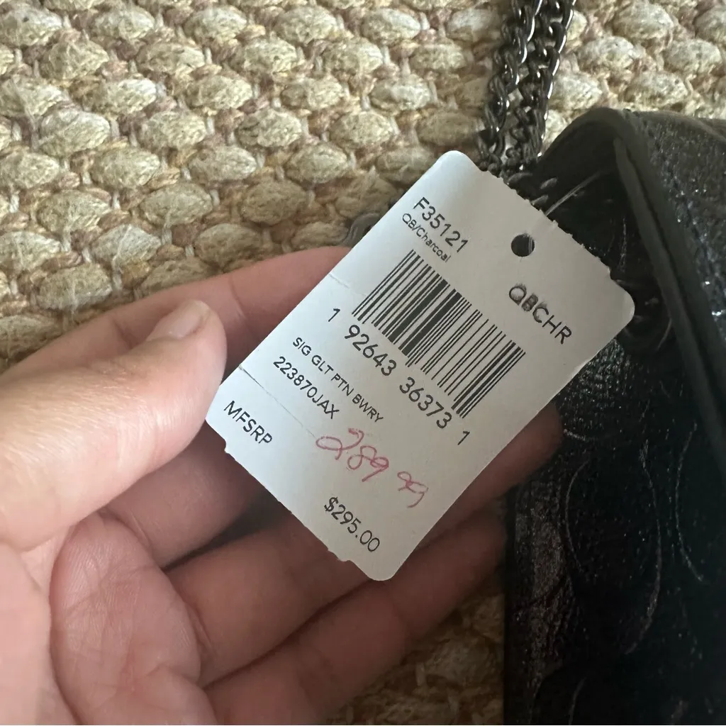 Coach Embossed Patent Leather Signature Logo Bowery Mini Black Crossbody Bag New - Image 3