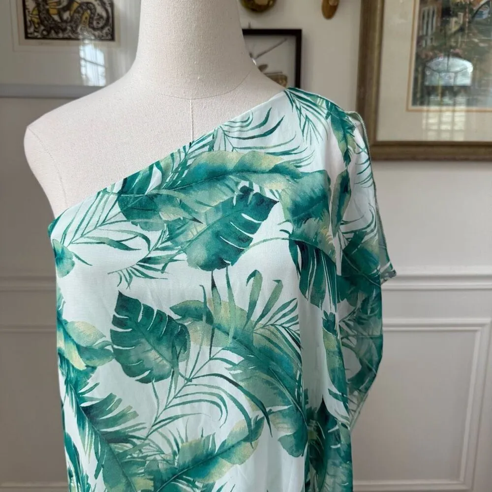 NWT Aura Women's Sleeveless Flutter Side Chiffon Maxi Dress Green Frond Print $1 - Image 3
