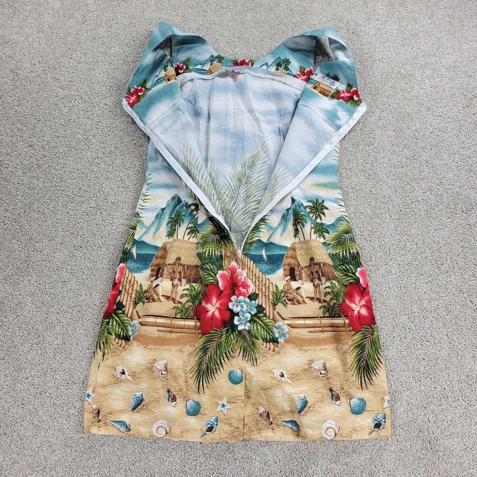 VTG KYs Hawaiian Dress Womens S Tropical Floral Beach Sleeveless Mini Sundress Green - Image 4