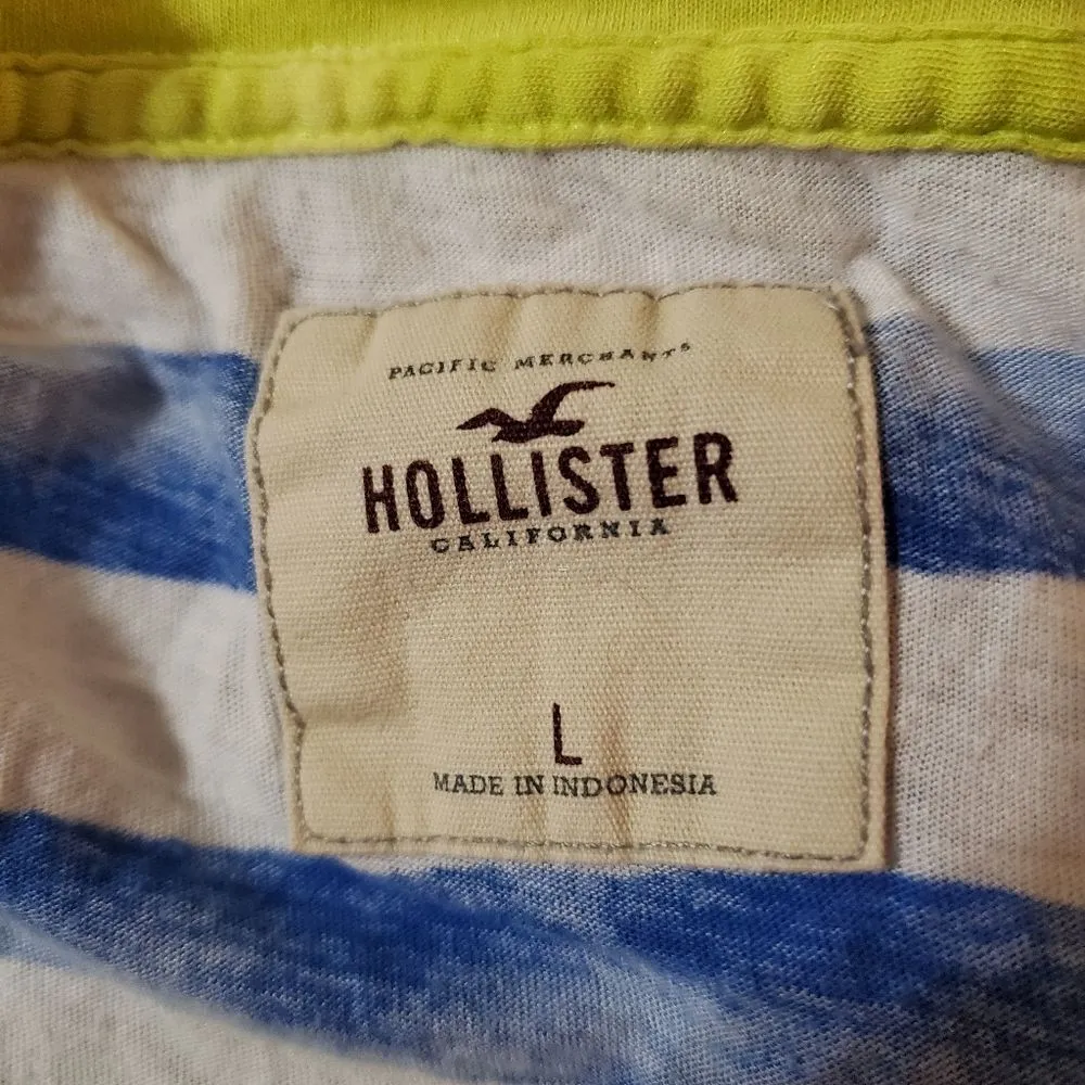Hollister White, Blue, & Yellow Striped Short Sleeve Tee Shirt (L) - Image 5
