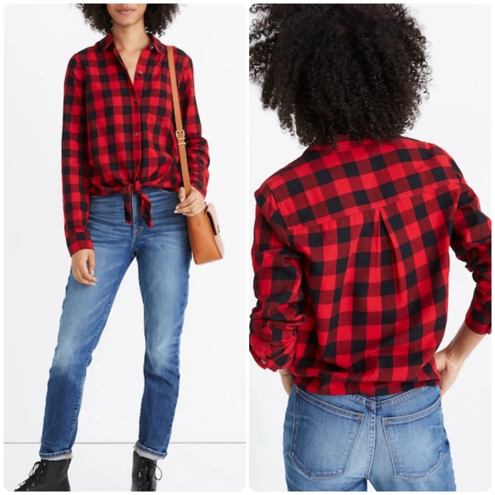 Madewell Flannel Tie-Front Shirt in Buffalo Check - Image 2