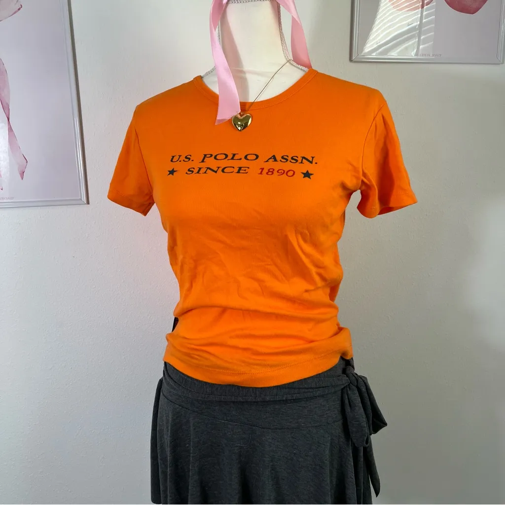 Vintage Y2K U.S. Polo Assn Orange Baby Tee‎ Womens Size Medium - Image 2