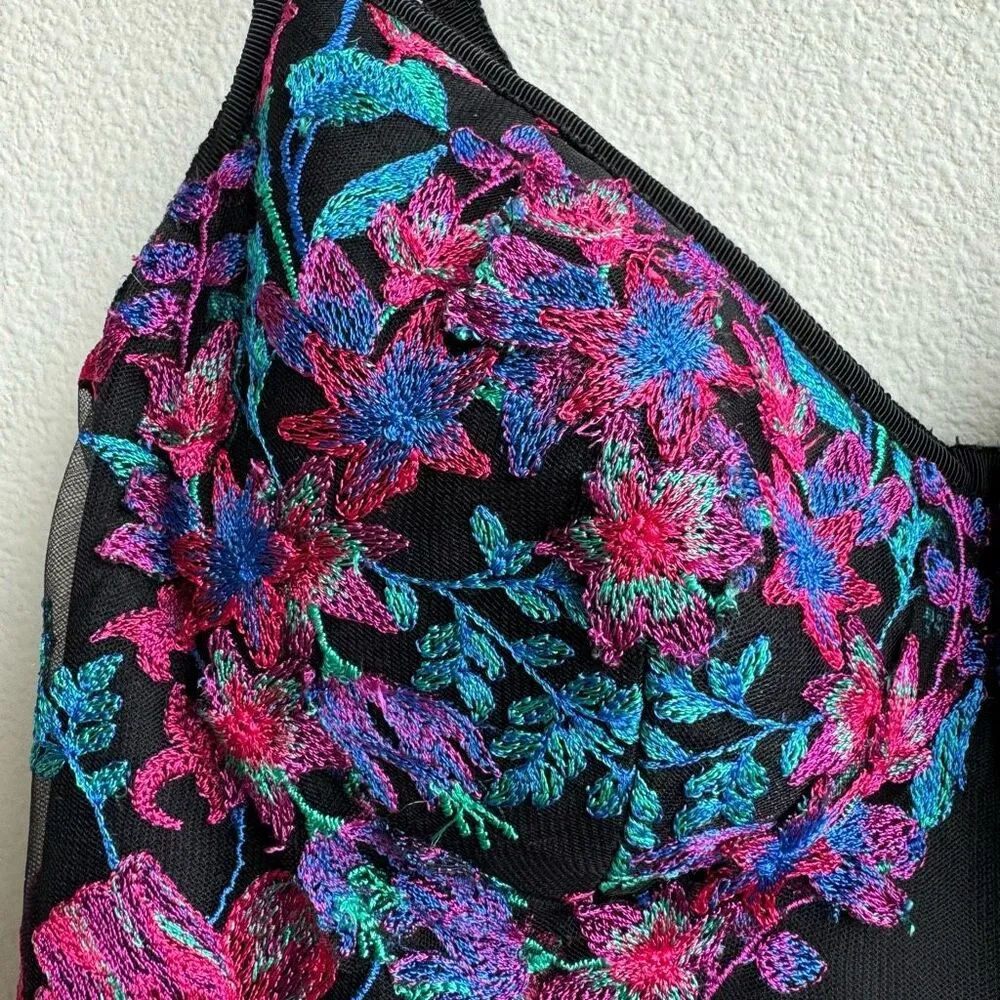 Marchesa Notte Embroidered Floral Appliqué Black Pink Party Guest Dress Size 2 - Image 4