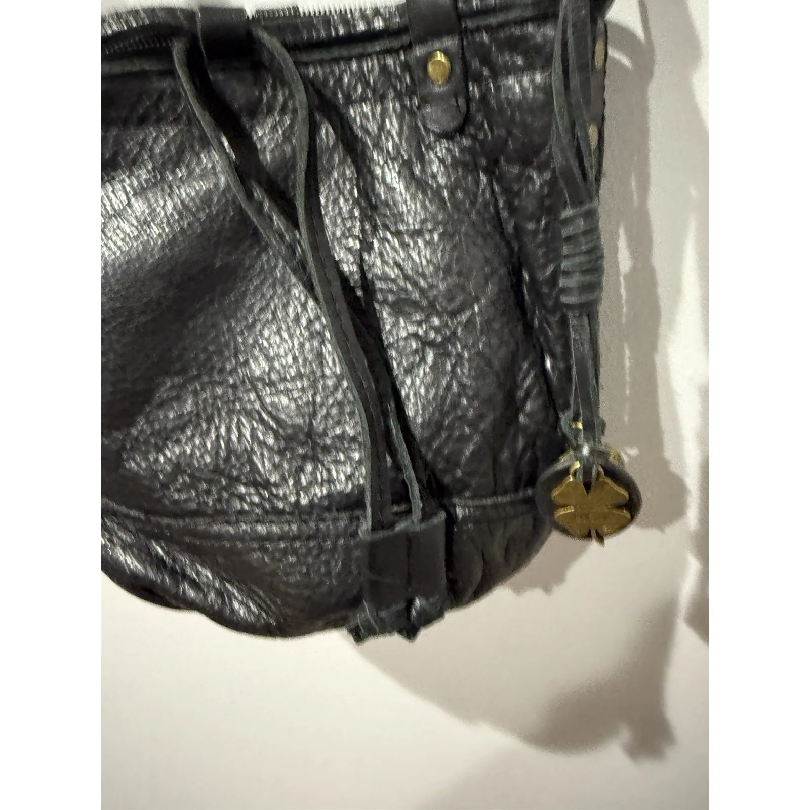 Lucky Brand Black Leather Crossbody Bag Purse Adjustable Strap‎ Charm W - Image 2