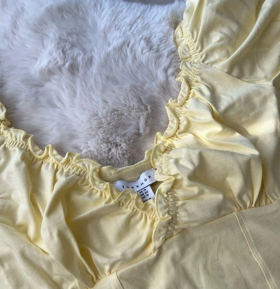 Topshop Milkmaid Short Puff Sleeve Spring Pastel Yellow Top NWT - Image 5