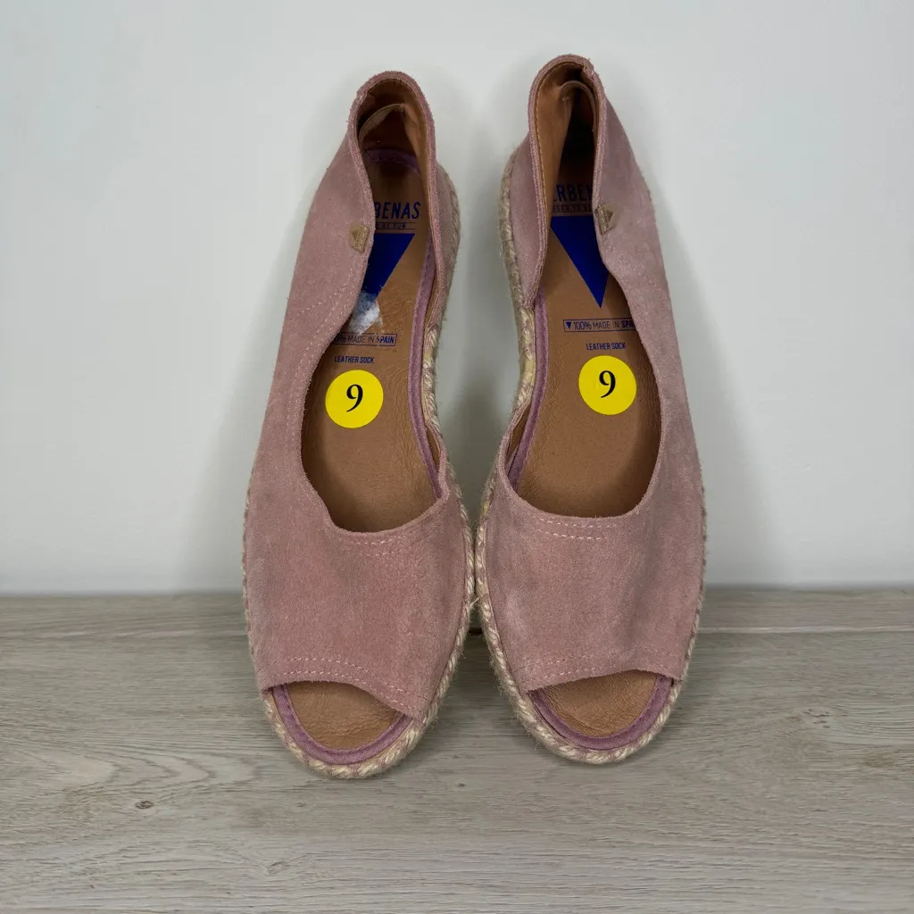 Verbenas Spain Cruz Pink Suede Leather Peep Toe Espadrille Flat Sandals size 40 - Image 2