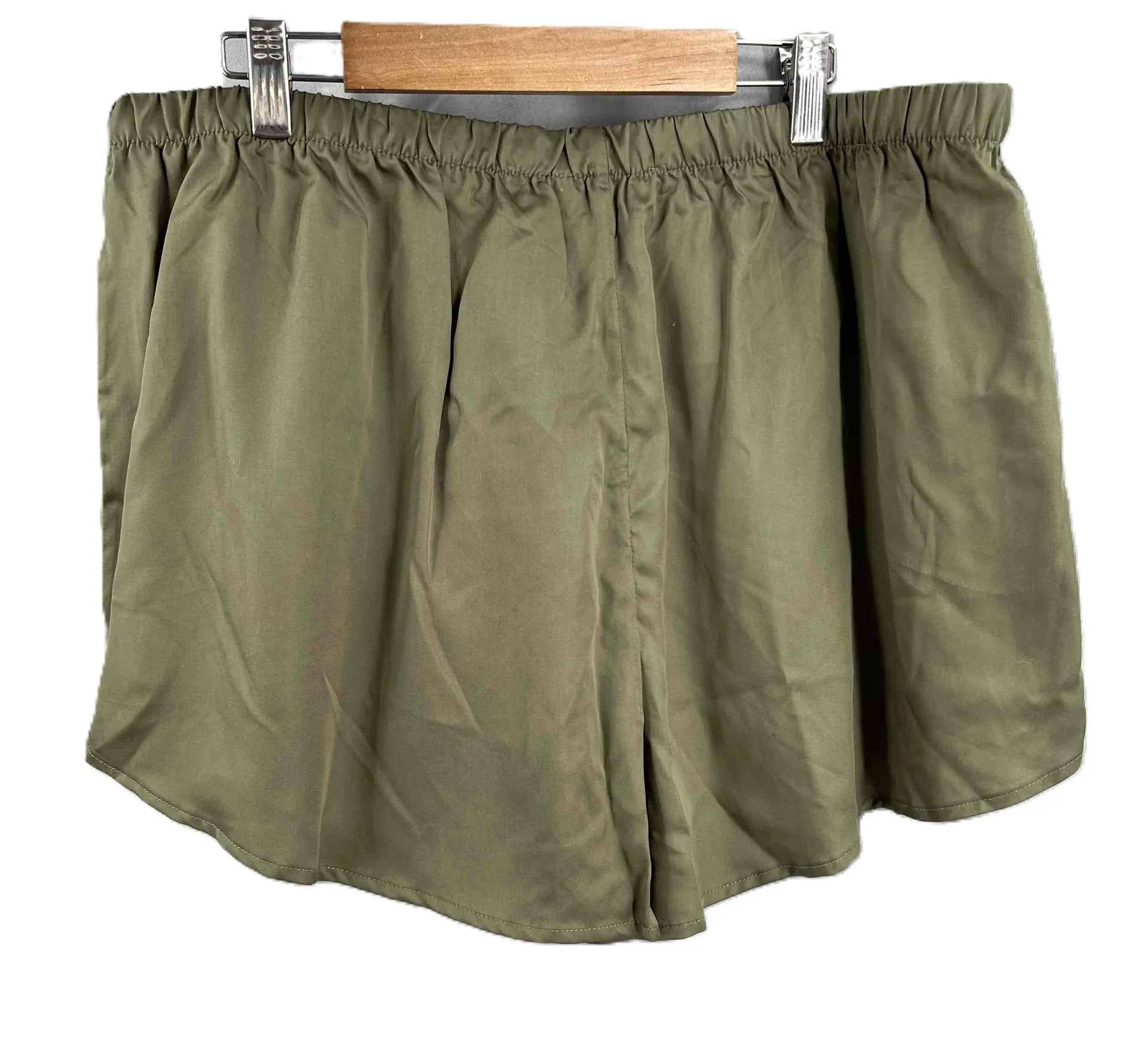 Ettitude Lounge Shorts Green Elastic Waist Silky Lightweight Sateen Bamboo XL - Image 1
