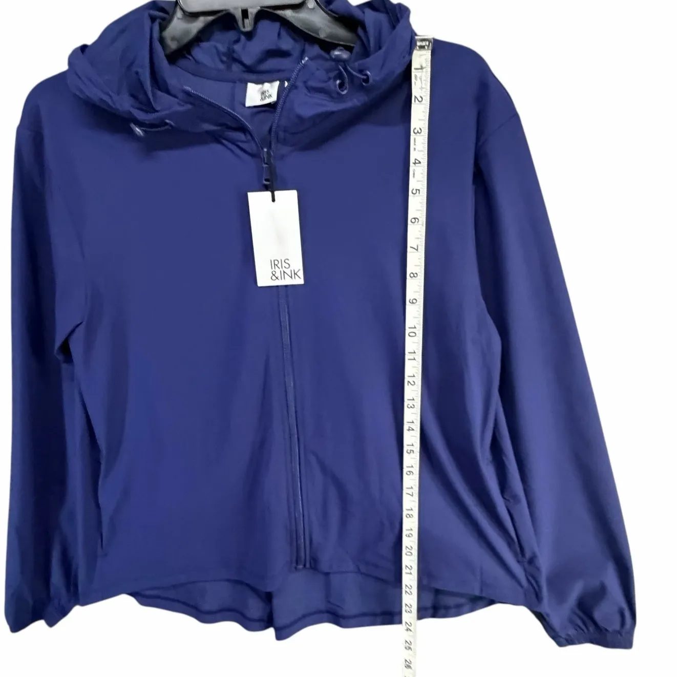 Iris & Ink Performance Jacket Womens S Patriot Blue Zip Up Hooded Athleisure - Image 9