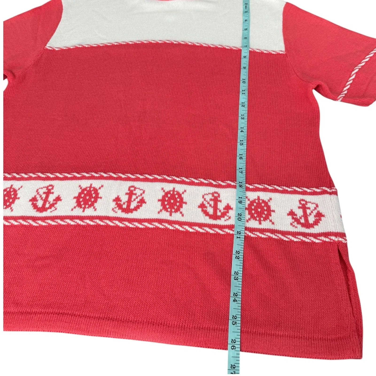 Vintage Company Collection Pink Nautical Anchors & Ships Wheel Knit Top‎ Size XL White - Image 9