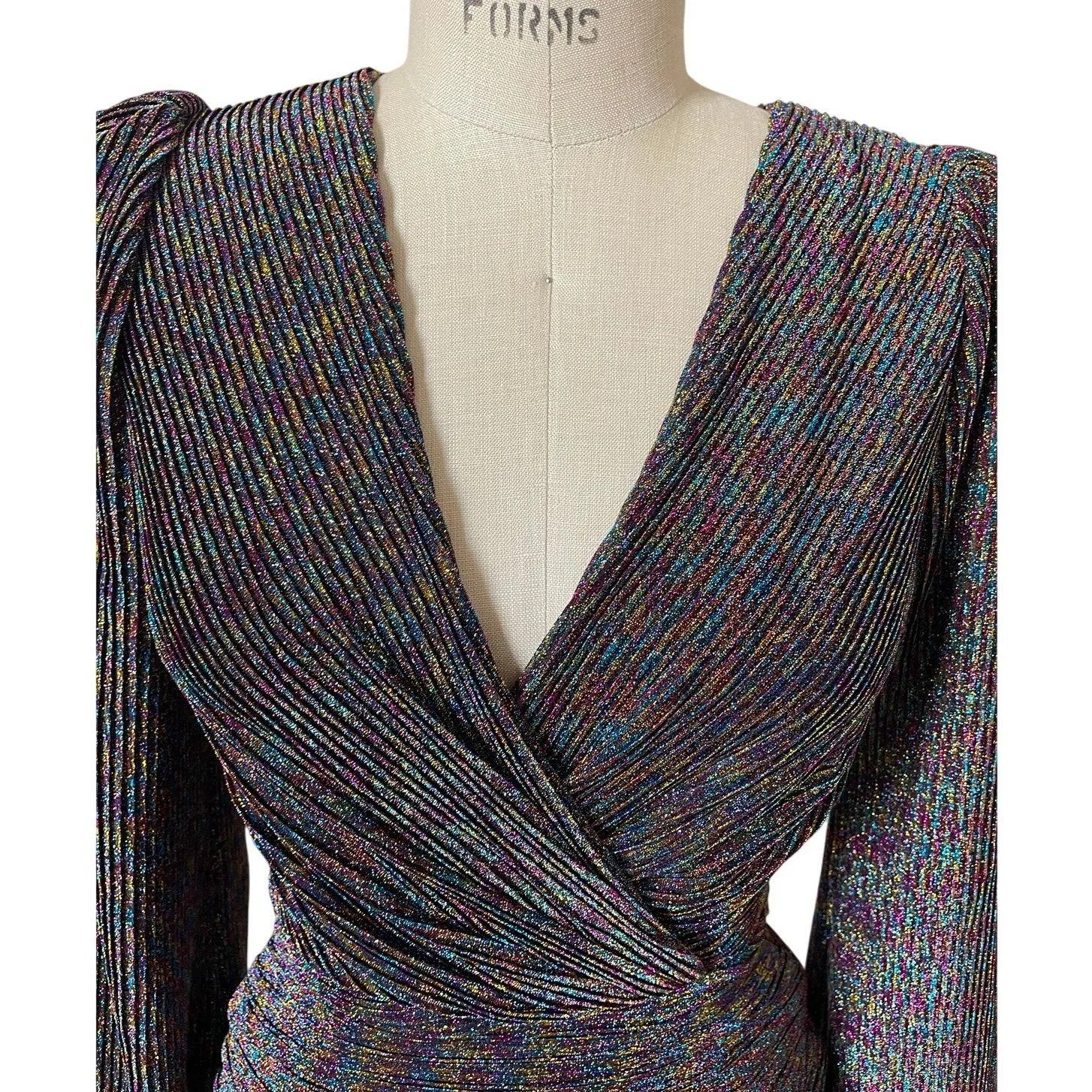 Ronny Kobo Pleated Rainbow Metallic Mini Party Dress Size XS X - Image 6