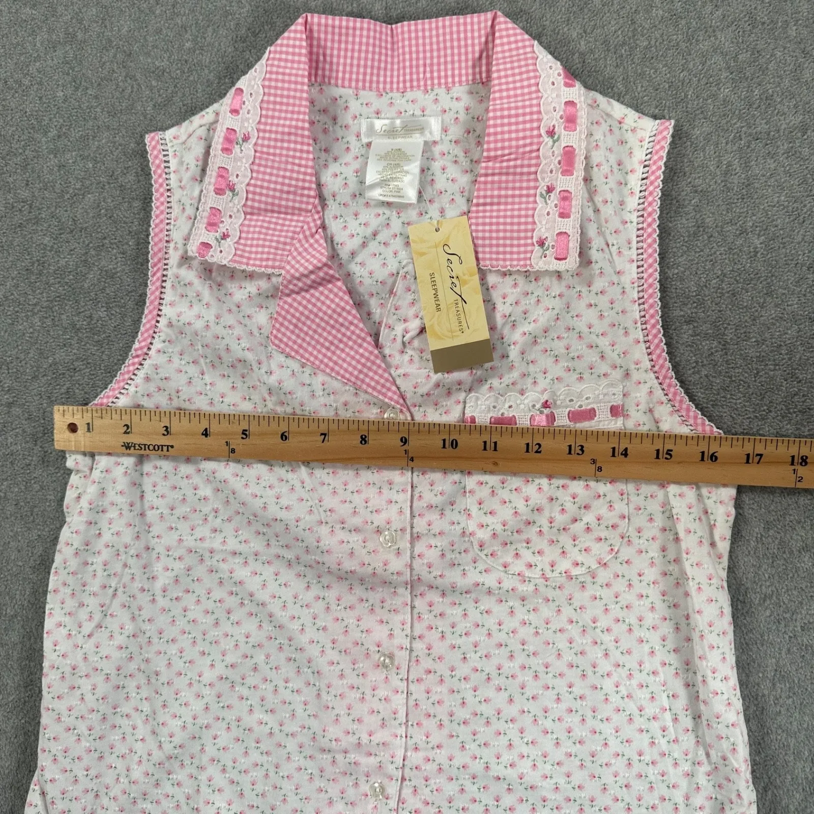 Secret Treasures Floral Gingham Pajama Set Women's Small Pink Cottagecore Sleep - Image 13