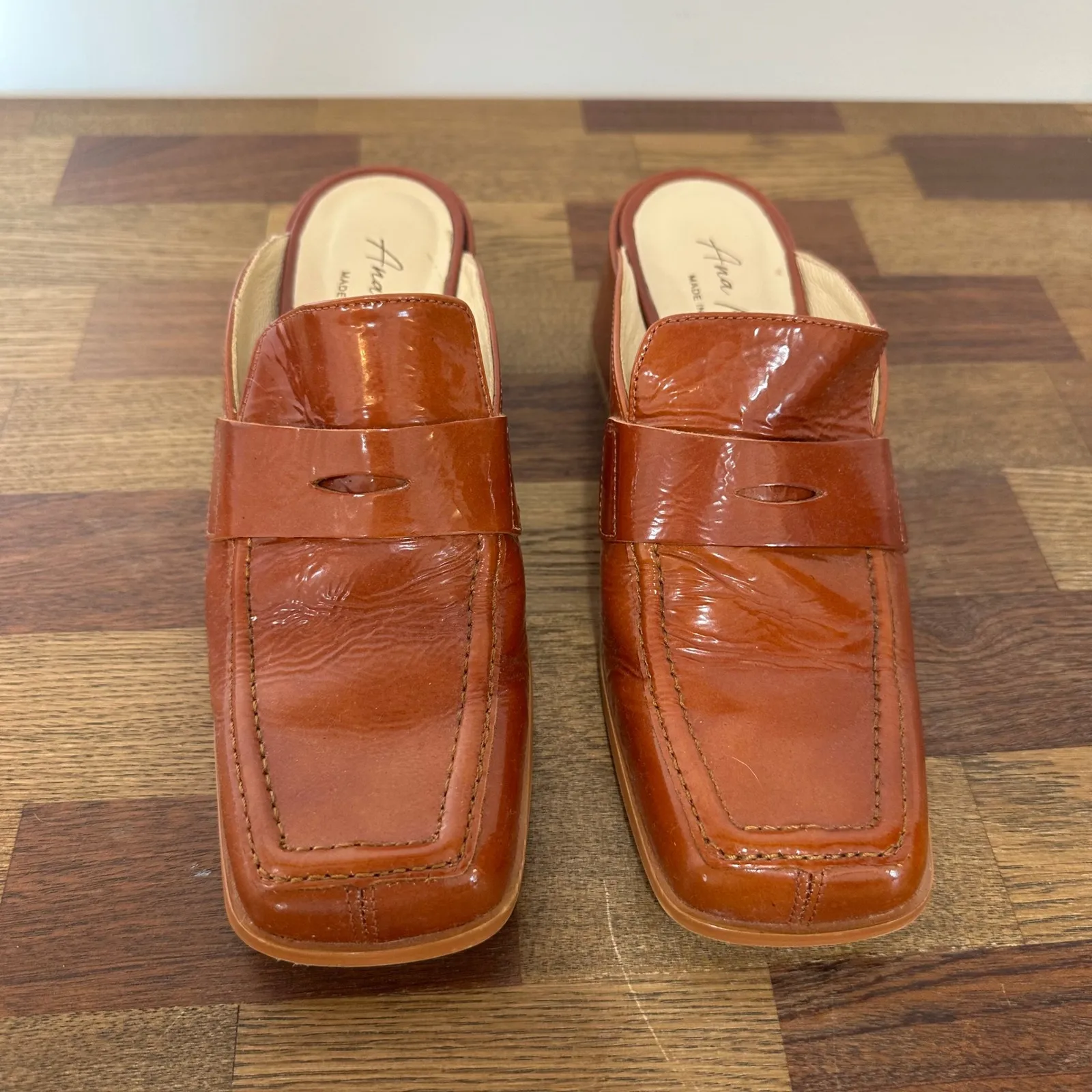 Ana Palma Womens Loafer Mules 6.5 Leather Cognac Brown Penny Heel Slip On Spain - Image 8