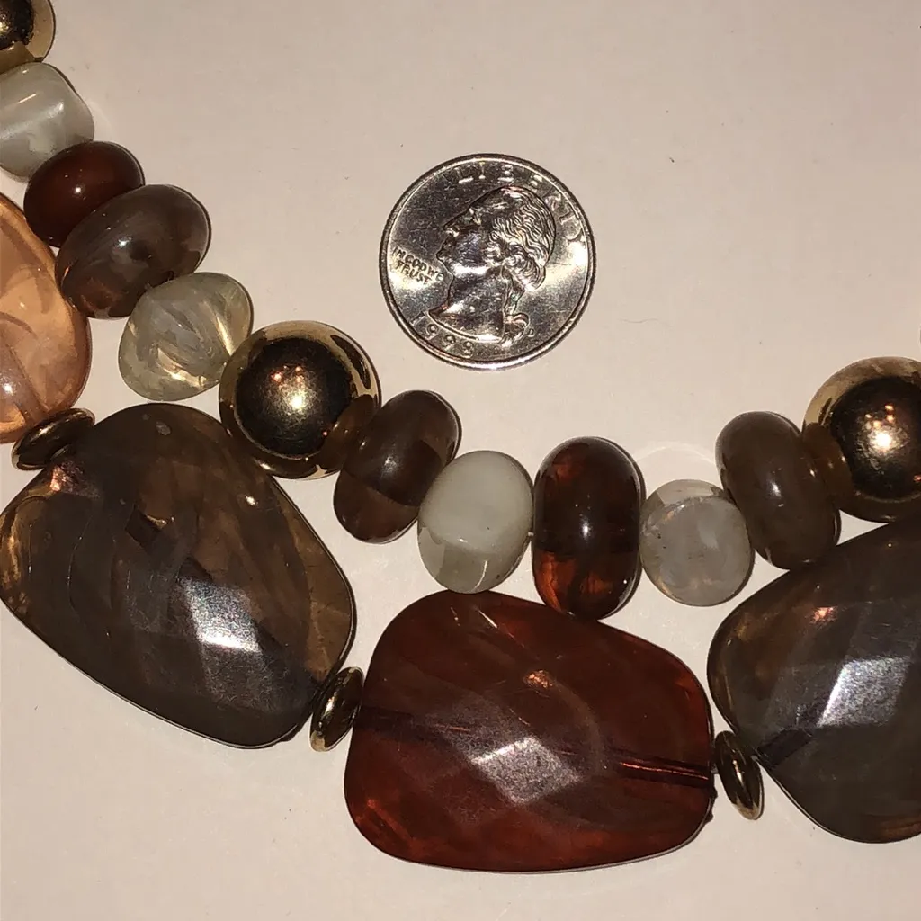 Elegant Multi Color Neutral Tones Chunky Boho Beaded Statement Necklace Brown - Image 3