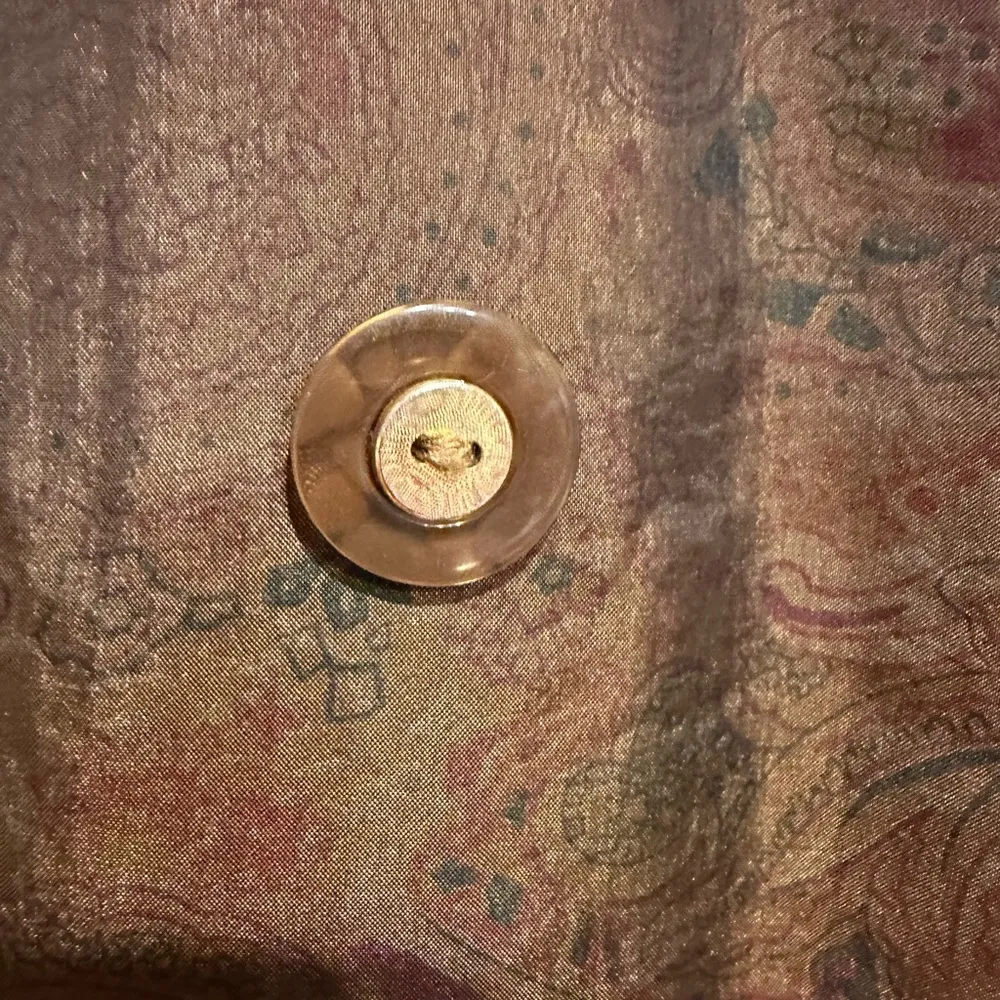 J. Gallery Double Breasted Brown/Green Metallic Paisley Trench Coat Sz 7/8 P - Image 5