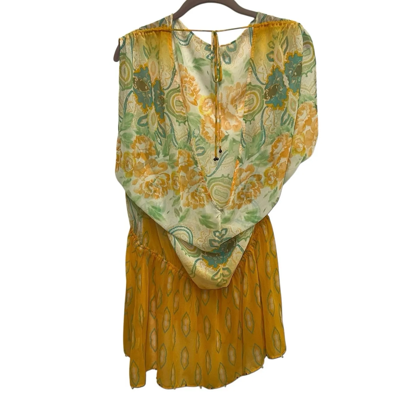 Free People Floral Boho Open Back Tie Back Sheer Blouse - Image 4