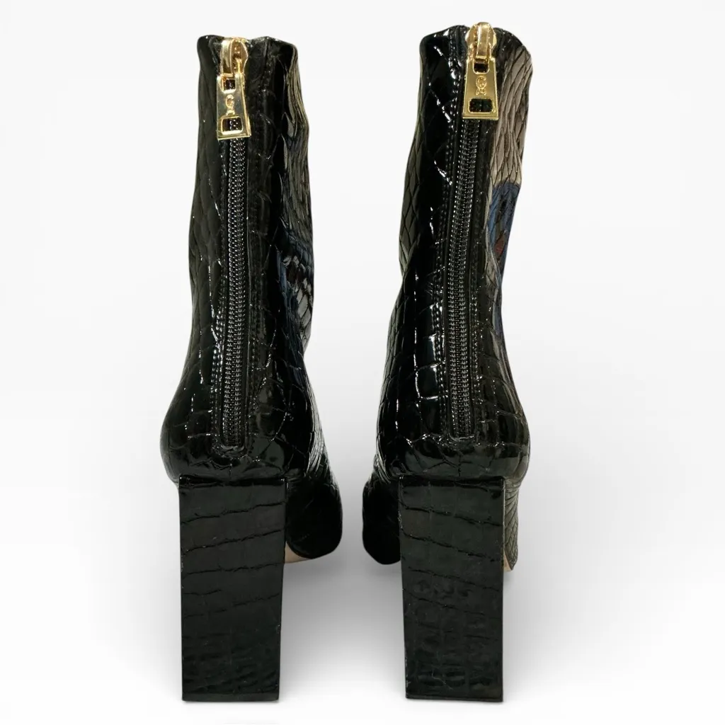 Good American Crocodile Patent Leather Boots Square Toe Ankle Booties Black 7.5 - Image 6